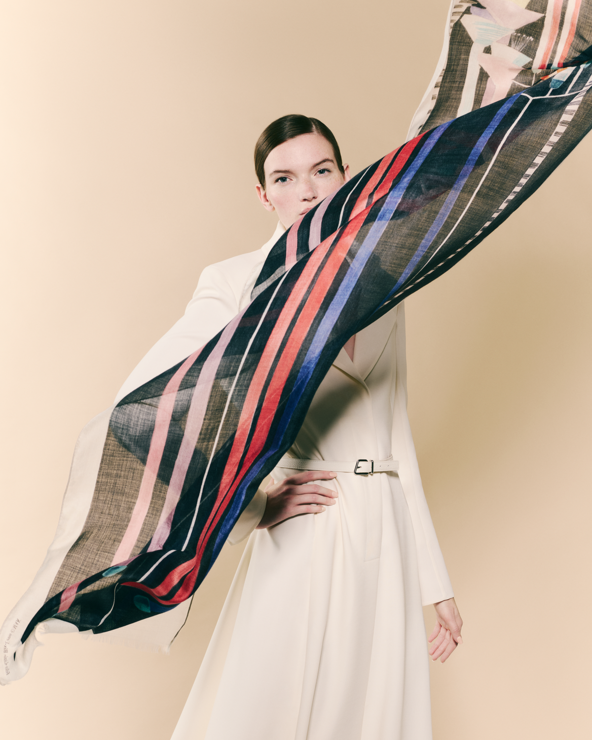 Designer Cashmere Scarf with Fuchsie Print - multicolor #editorial