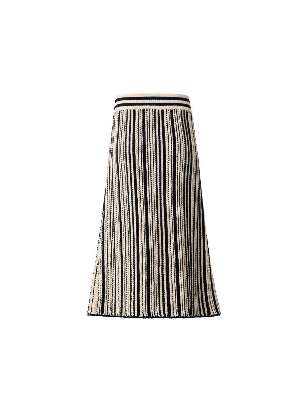 Designer Striped Midi Skirt in Chunky Knit Cotton - black - neutral - multicolor - ecru