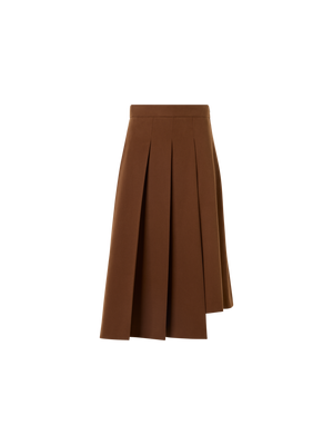 Designer Side Pleated Midi Skirt in Cotton Wool Gabardine - brown