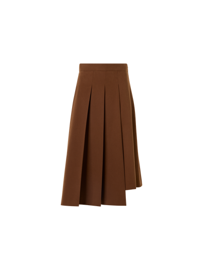 Designer Side Pleated Midi Skirt in Cotton Wool Gabardine - brown