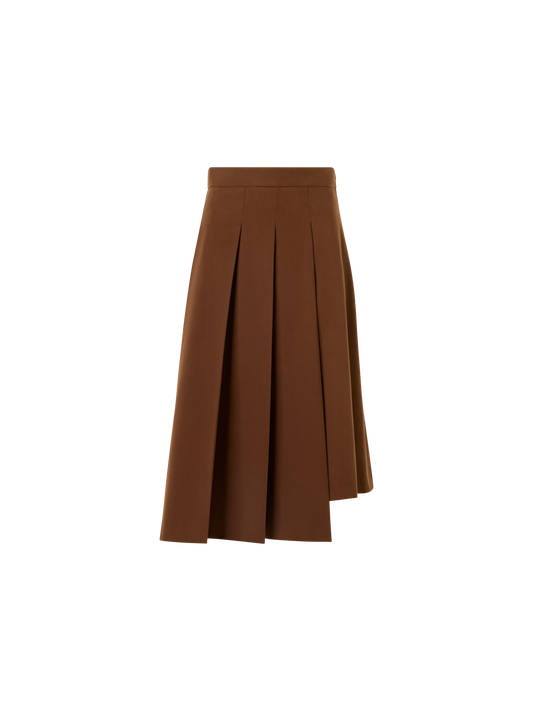 Designer Side Pleated Midi Skirt in Cotton Wool Gabardine - brown