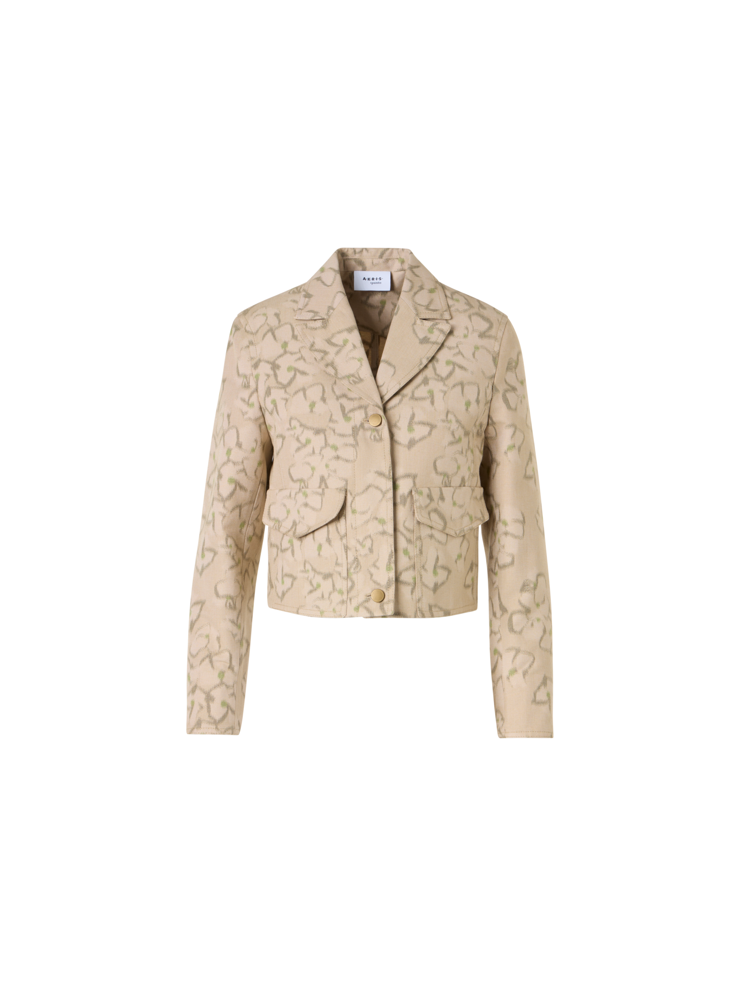 Designer Bracelet-Sleeve Ikat Flower Boxy Jacket - beige