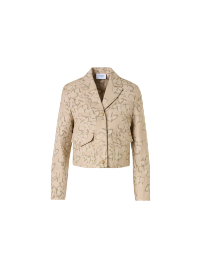 Designer Bracelet-Sleeve Ikat Flower Boxy Jacket - beige