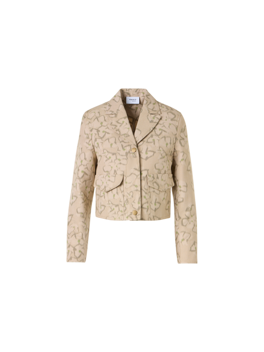 Designer Bracelet-Sleeve Ikat Flower Boxy Jacket - beige
