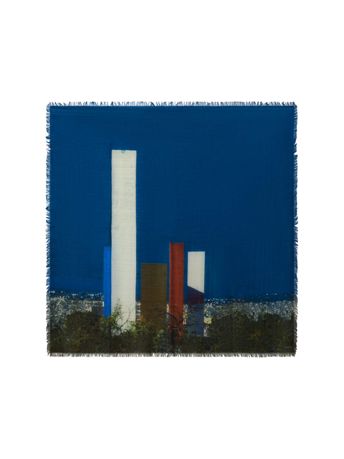 Designer Barragan Towers print scarf - navy - blue - multicolor