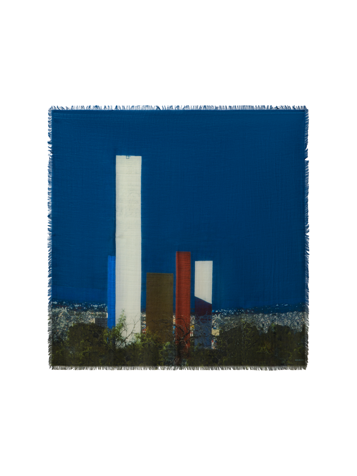 Designer Barragan Towers print scarf - navy - blue - multicolor