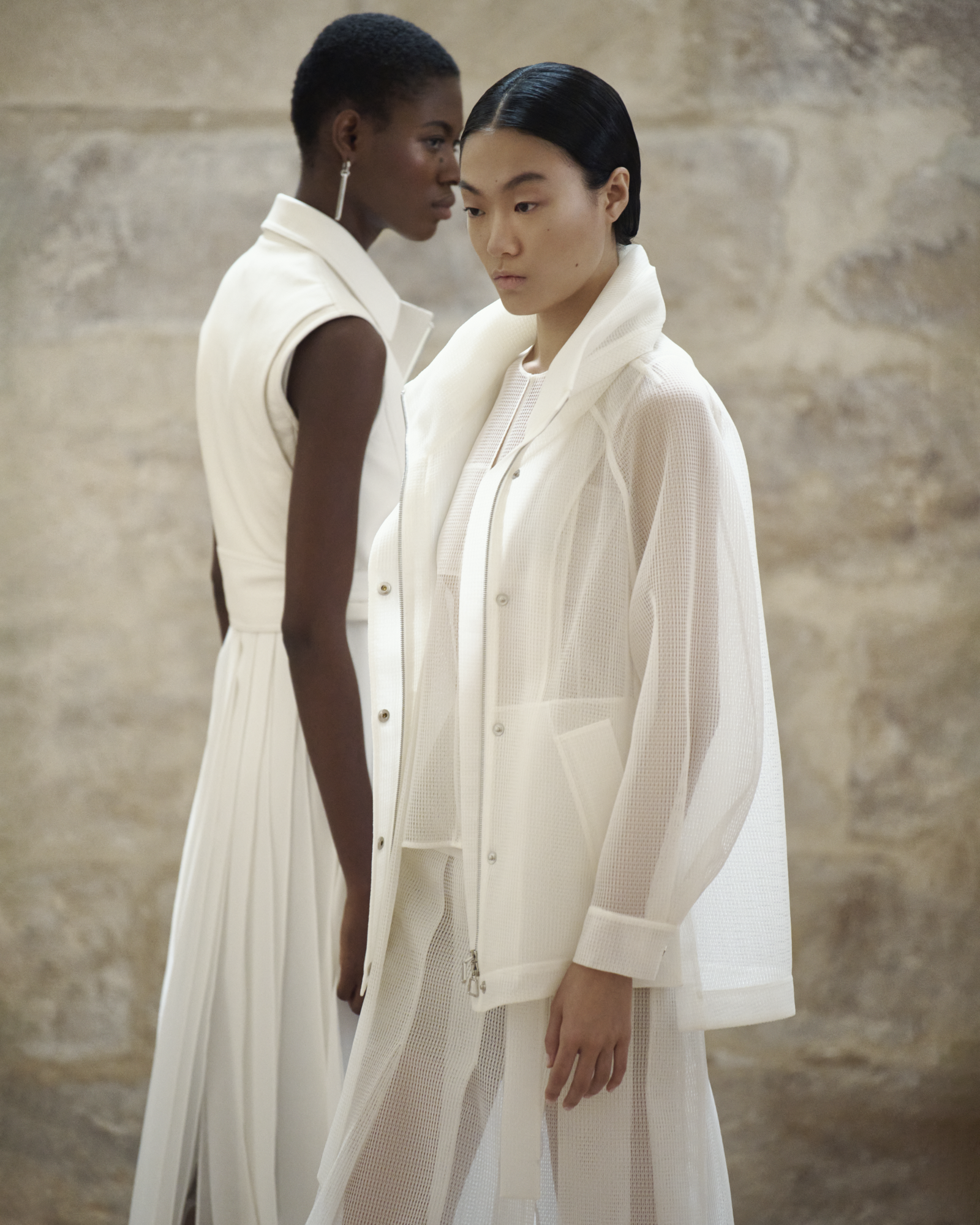 Designer Water Repellent Parka in Sheer Techno-Grid - neutral - white 