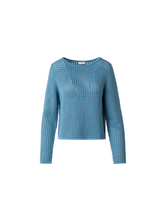 Designer Knit Sweater in Chunky Cotton Mesh - blue