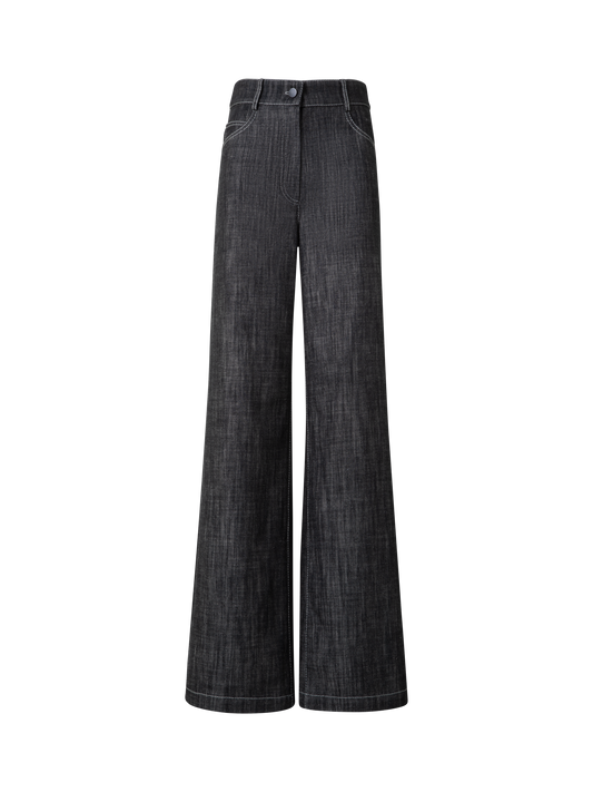Designer Wide Cotton Denim Pants - black
