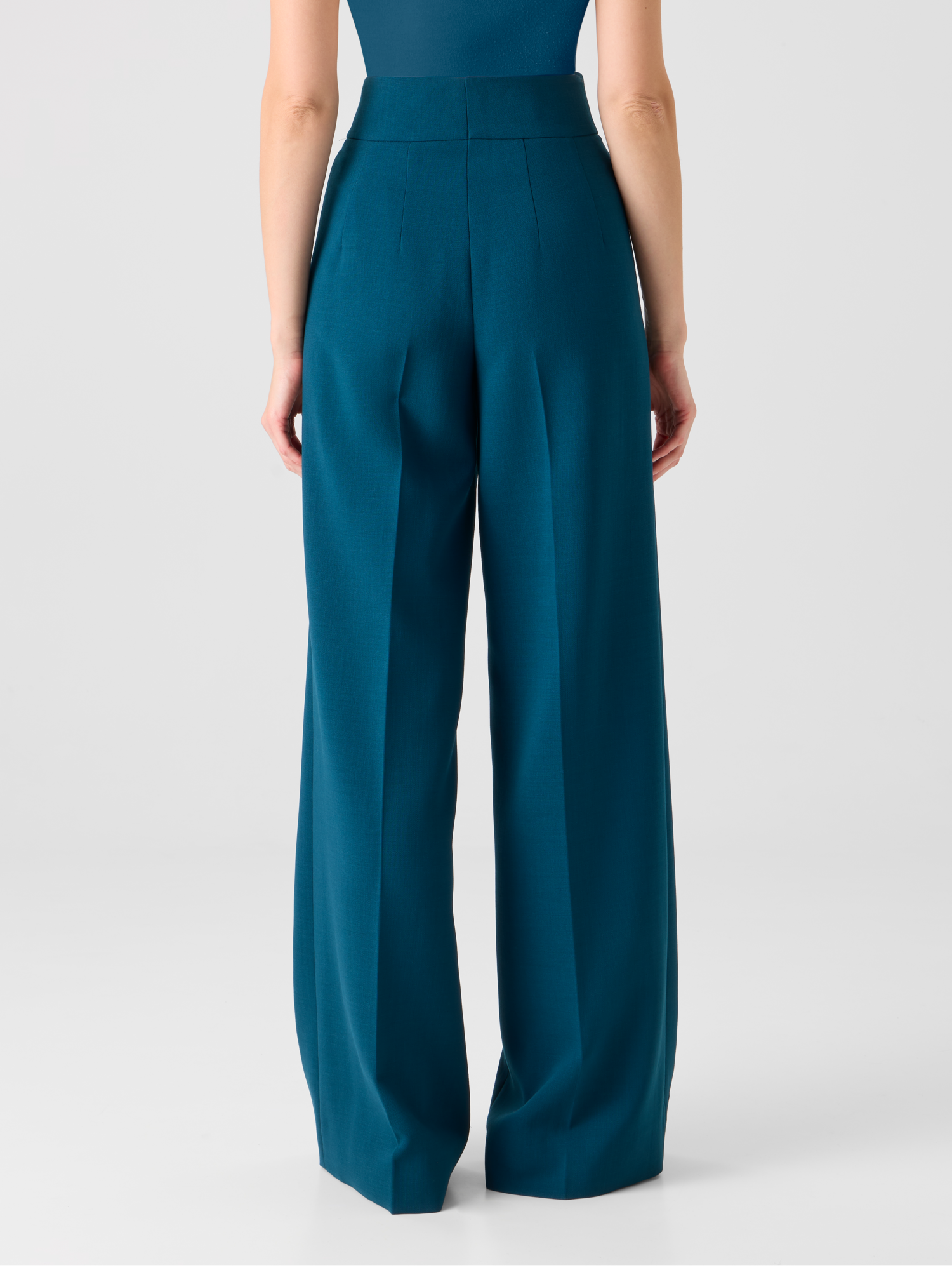 Designer Fiyuki High Waist Pants in Wool Double-Face - green