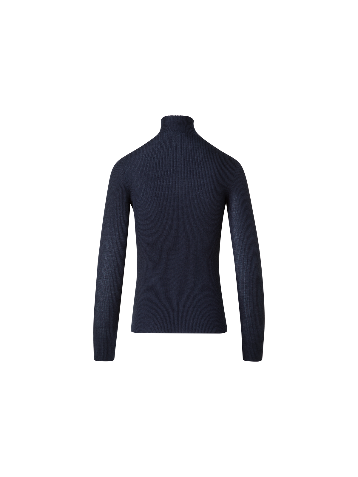 Designer Fine Rib Cashmere Silk Mock Neck Pullover - navy - blue