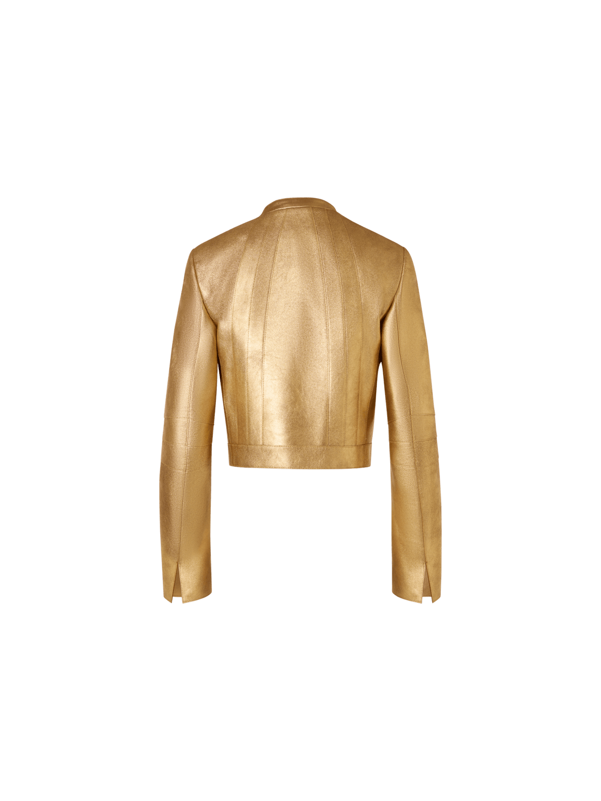 Designer Short Fitted Lamé Calf Nappa Leather Jacket - gold
