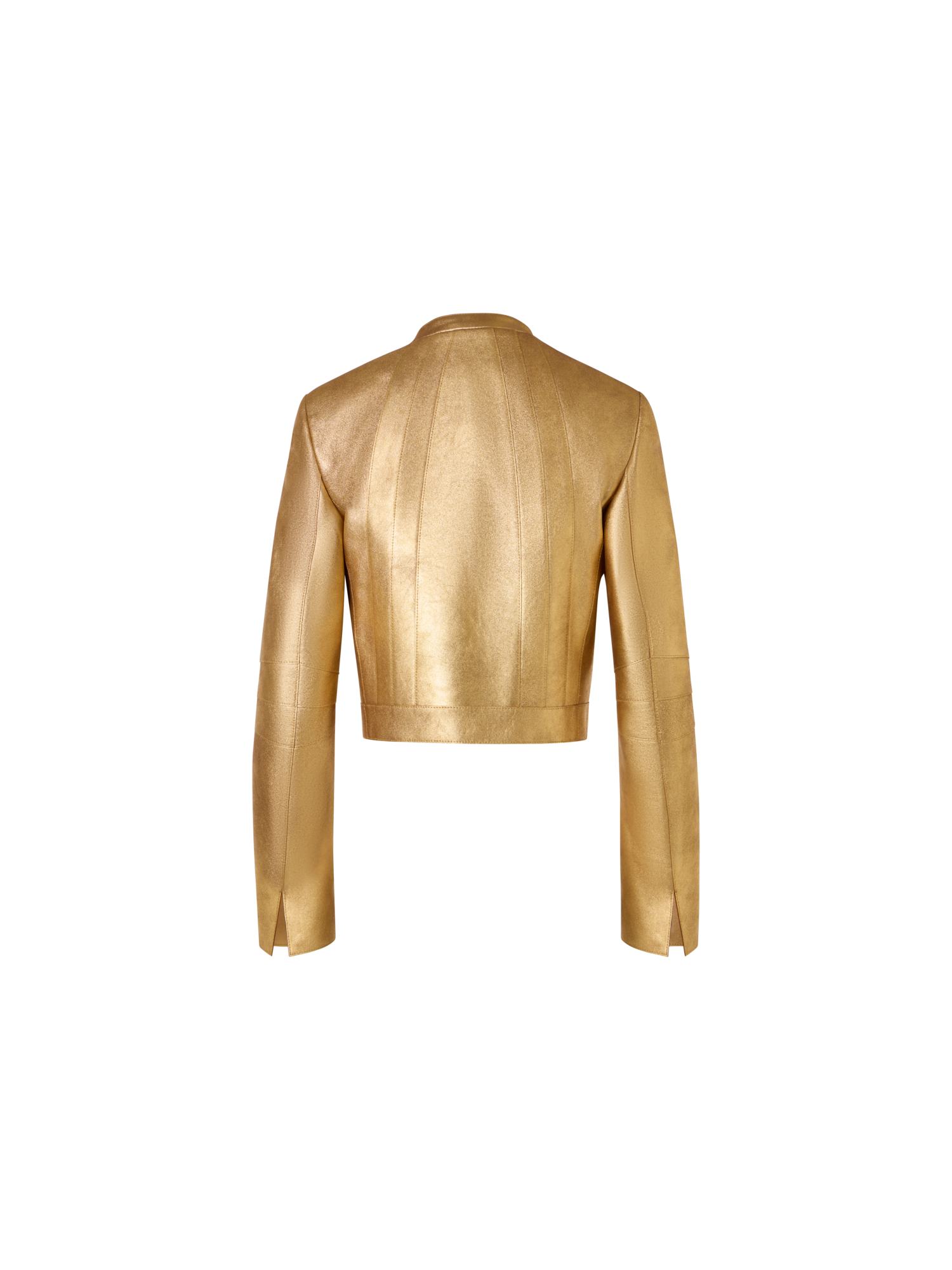 Designer Short Fitted Lamé Calf Nappa Leather Jacket - gold