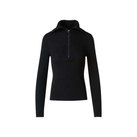 Sailor Collar Merino Wool Rib Half-Zip Sweater