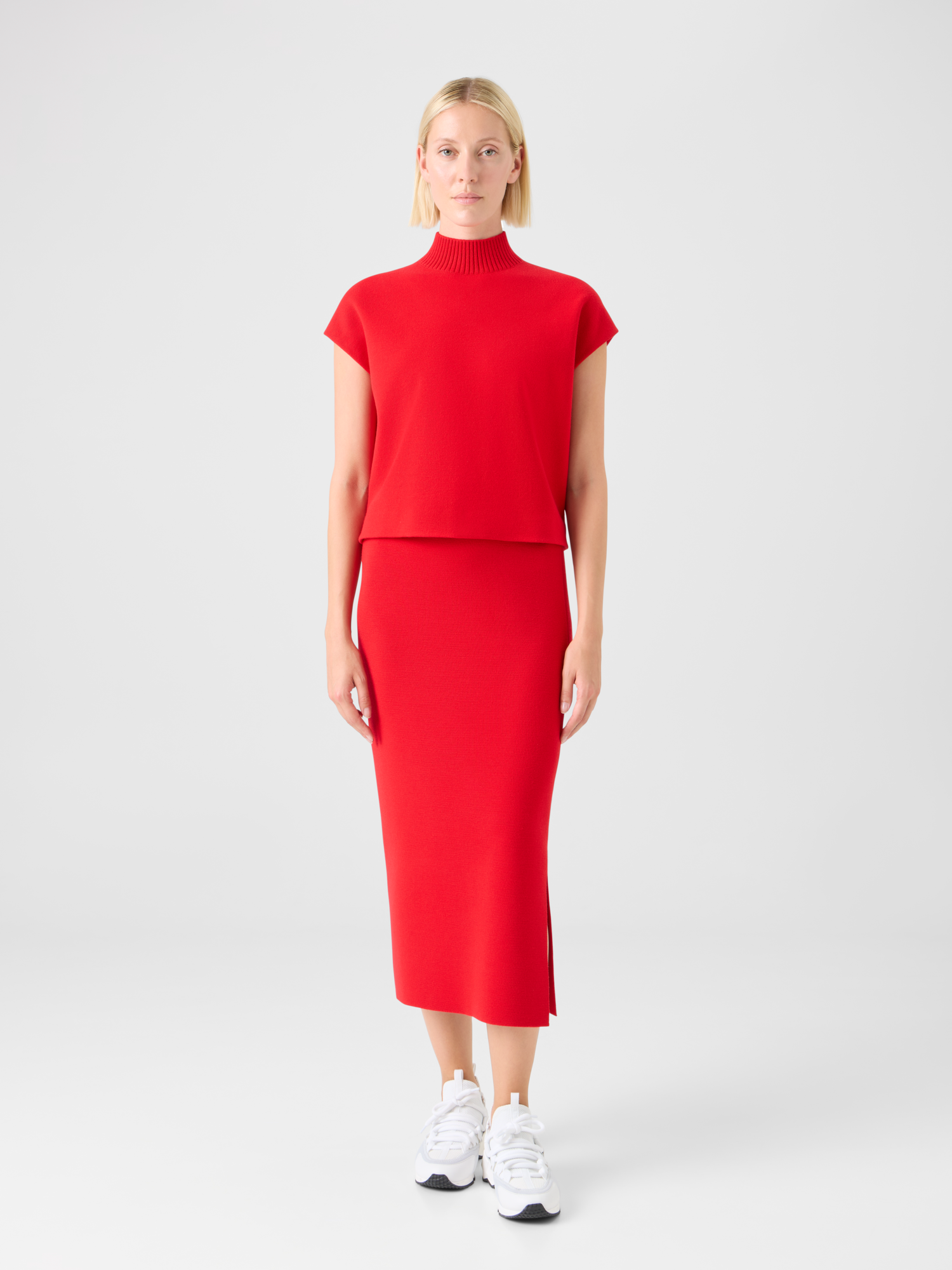 Designer Bright Red Milano Knit Pullover - red 