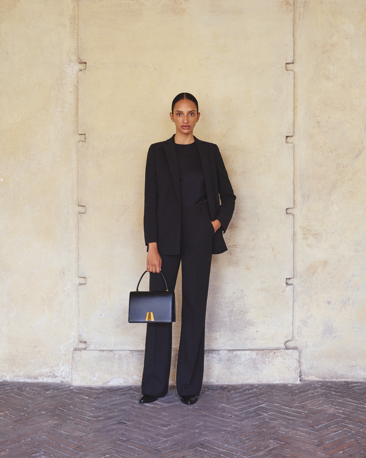 Designer Wool Double-Face Blazer with Elongated Lapel - black #editorial