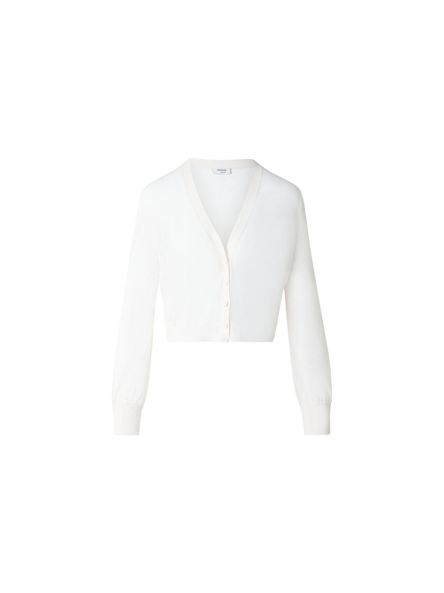 Designer Sheer Cropped Knit Cardigan with Volume Sleeves - ecru - white