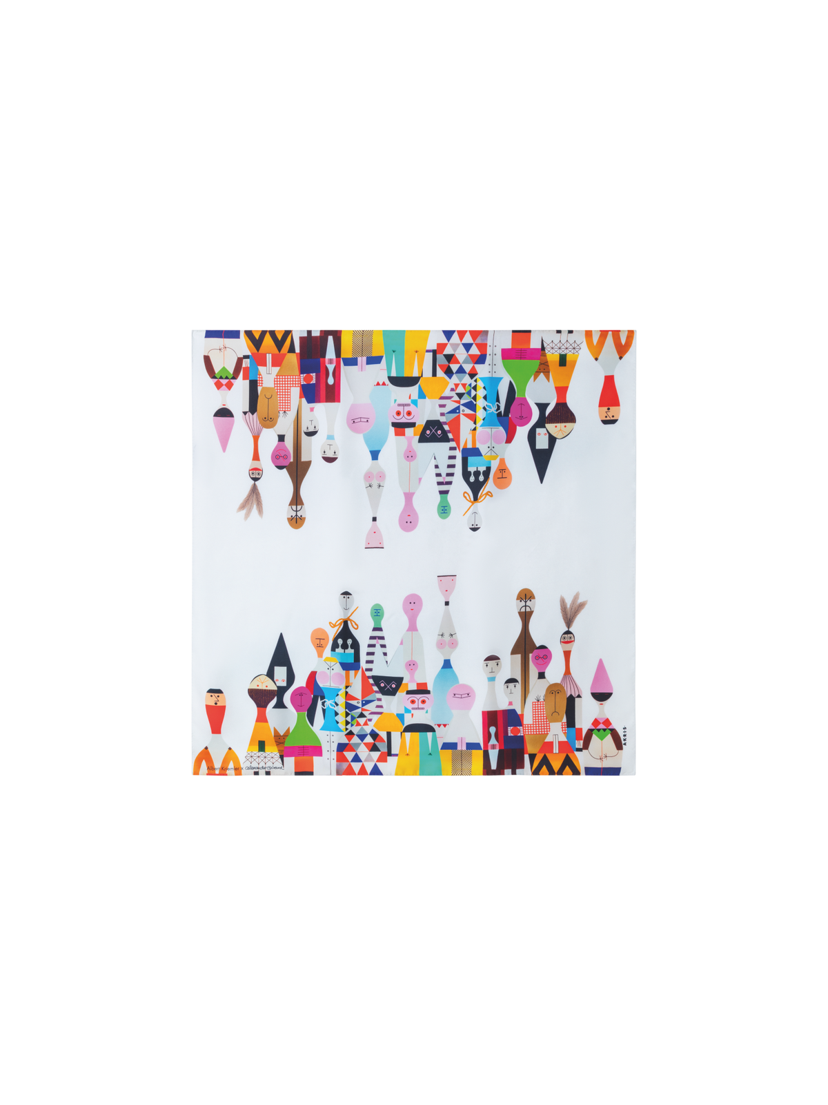 Designer Scarf in Silk with Wooden Dolls Print - multicolor