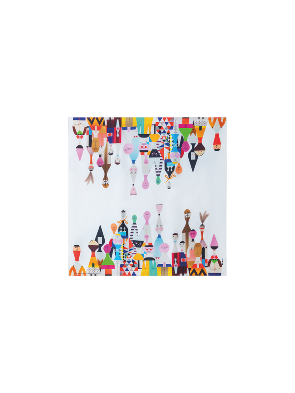 Designer Scarf in Silk with Wooden Dolls Print - multicolor