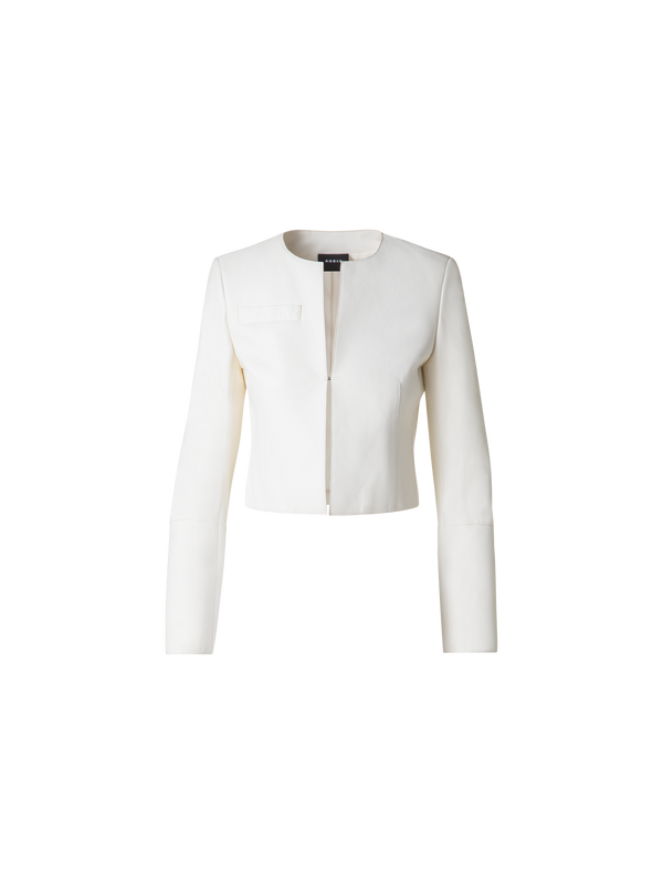 Designer Cropped Leather Jacket - ecru - white