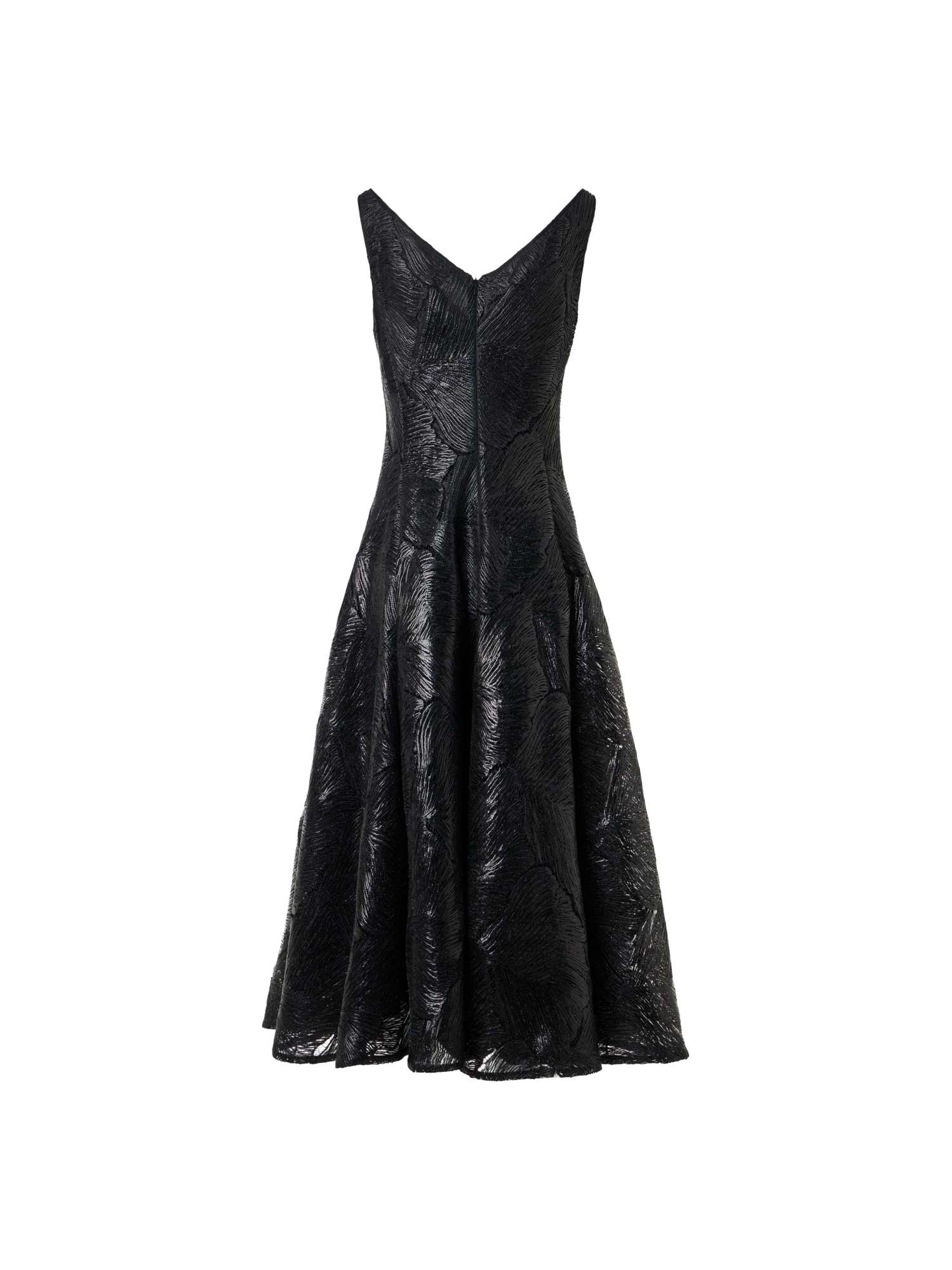 Designer Lacquered Sea Fan Lace Fit-and-Flare Midi Dress - black