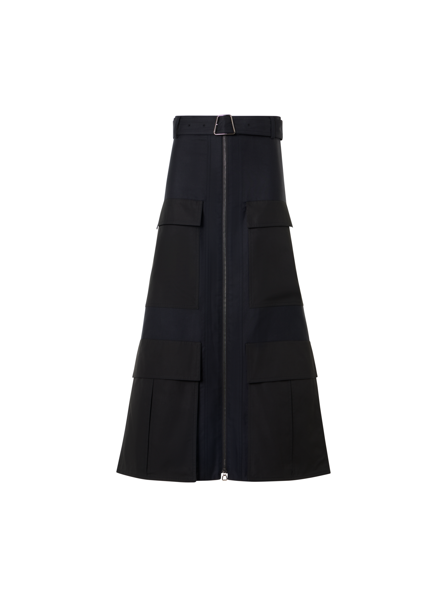 Designer Cotton Double-Face Midi Skirt - black