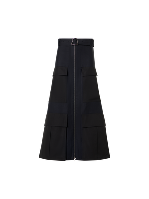 Designer Cotton Double-Face Midi Skirt - black