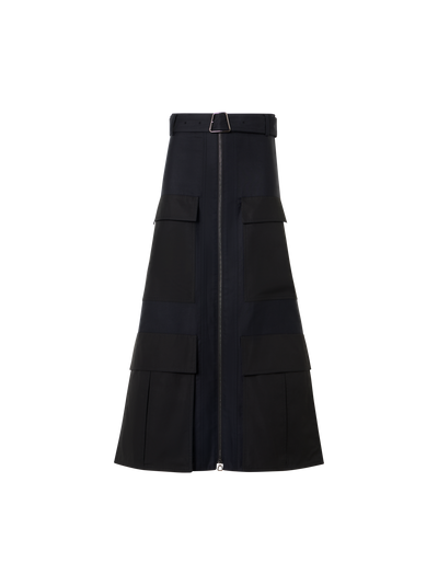 Designer Cotton Double-Face Midi Skirt - black