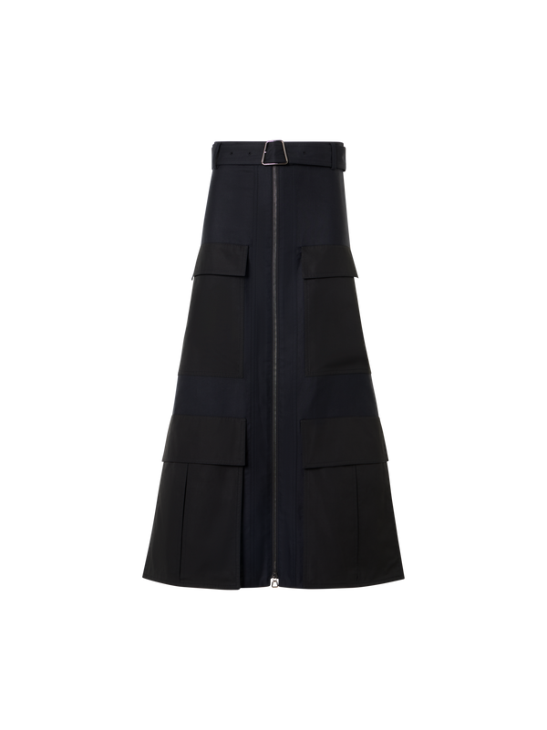 Designer Cotton Double-Face Midi Skirt - black