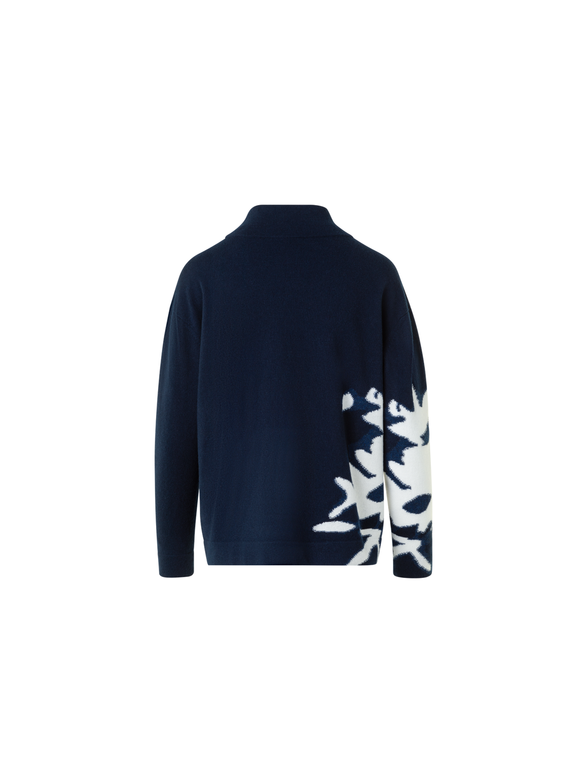 Designer Cashmere Wildflower Intarsia Mock Neck Sweater - navy - blue - multicolor