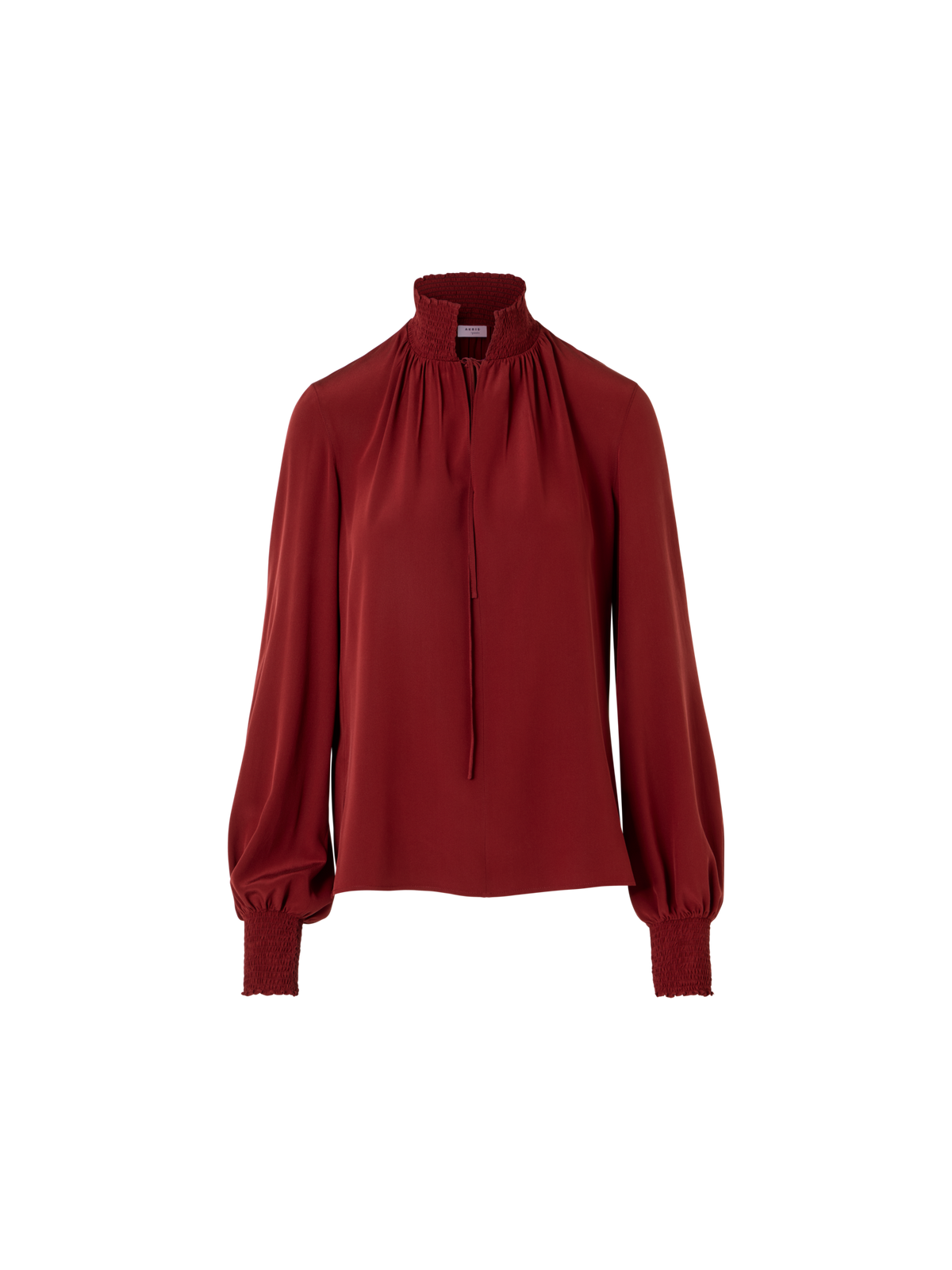 Designer Boho Silk Crêpe Blouse with Smocked Details - wine - red