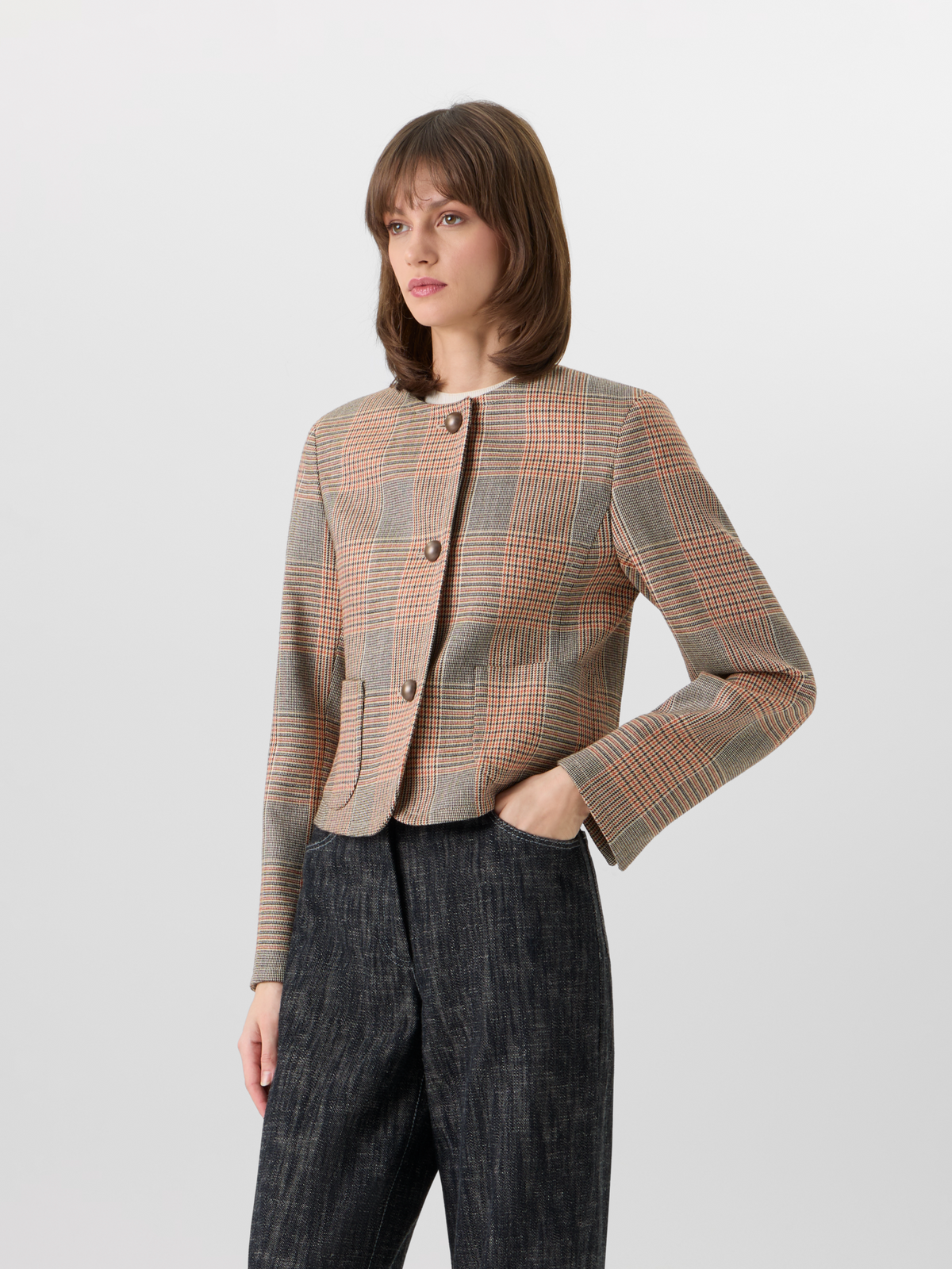 Designer Long-Sleeve Glen-Check Heavy Wool Twill Jacket - multicolor #editorial