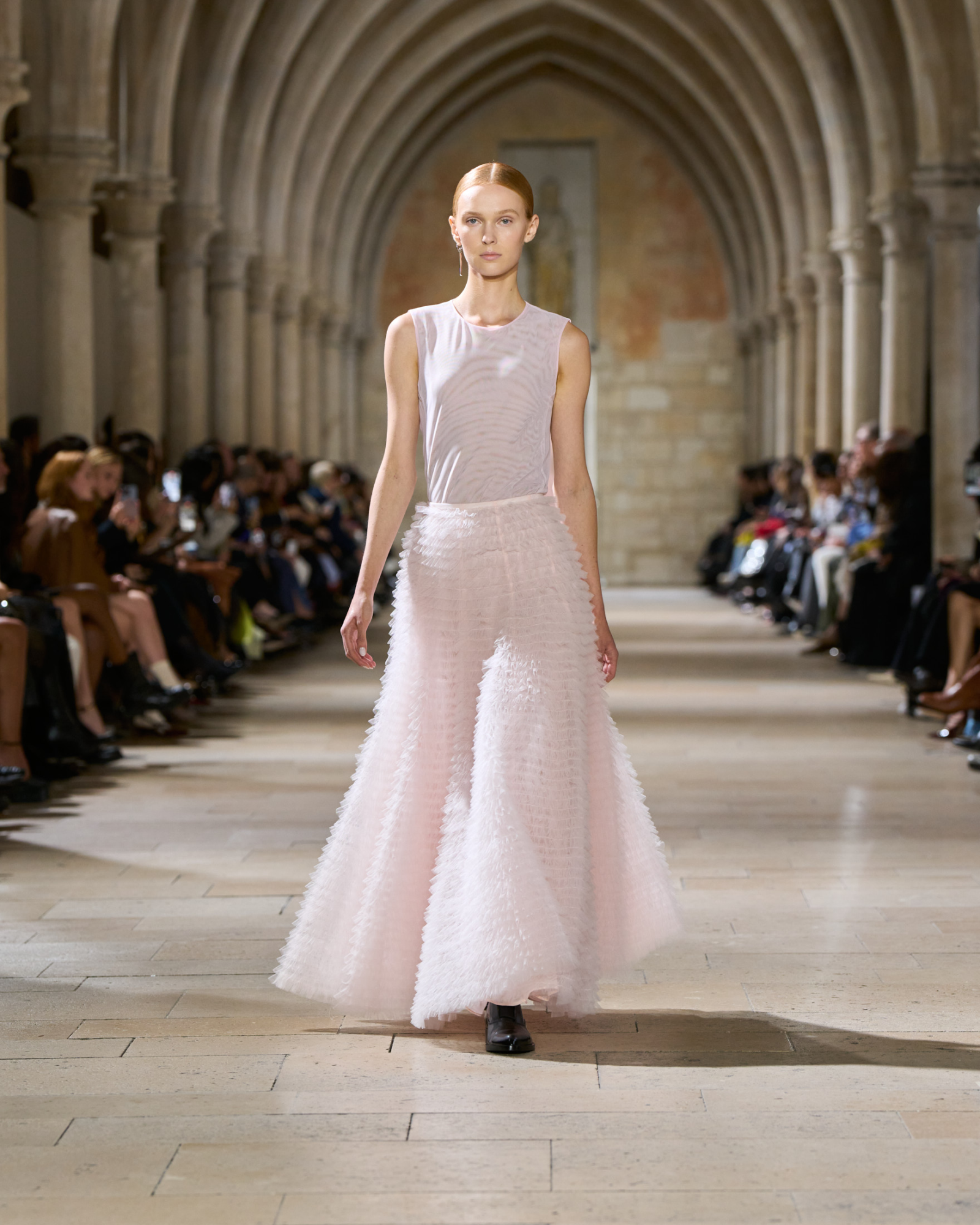 Designer Ruched Tulle Maxi Skirt - pastel - pink 