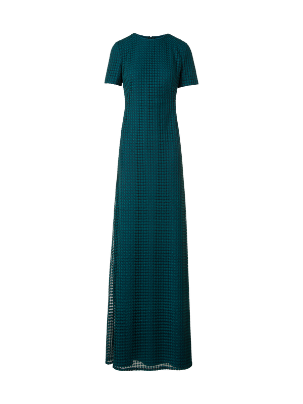 Designer Fitted Evening Gown in Flower Embroidery - green