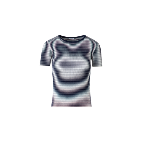 Short Sleeve Sweater in Striped Virgin Wool