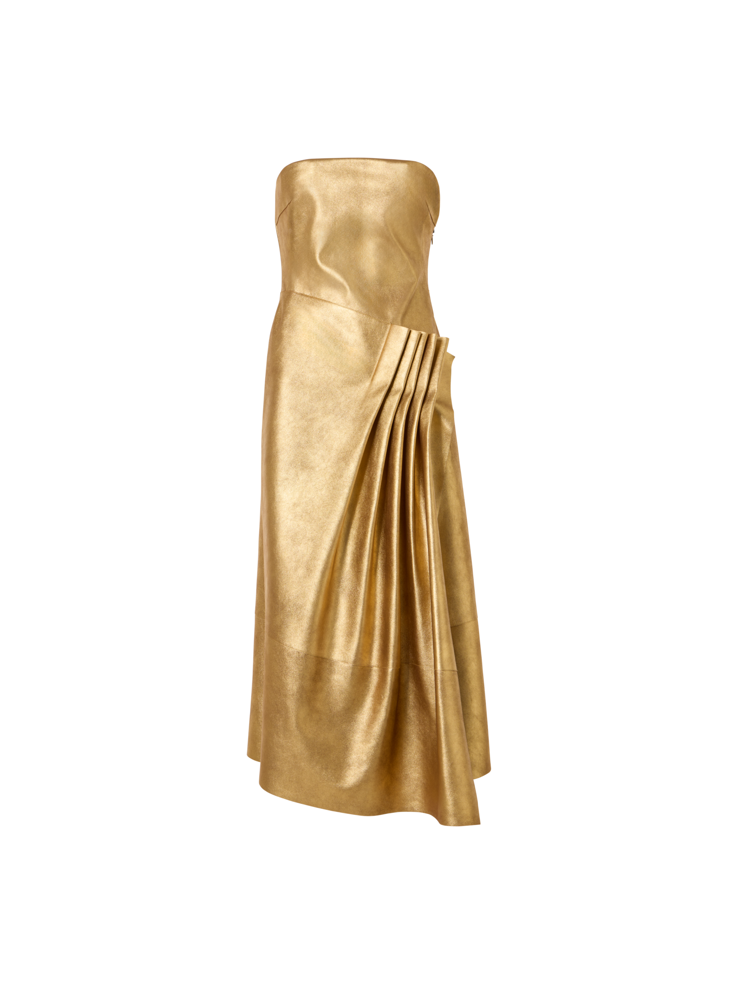 Designer Lamé Leather Bustier Gown with Front Draping - gold
