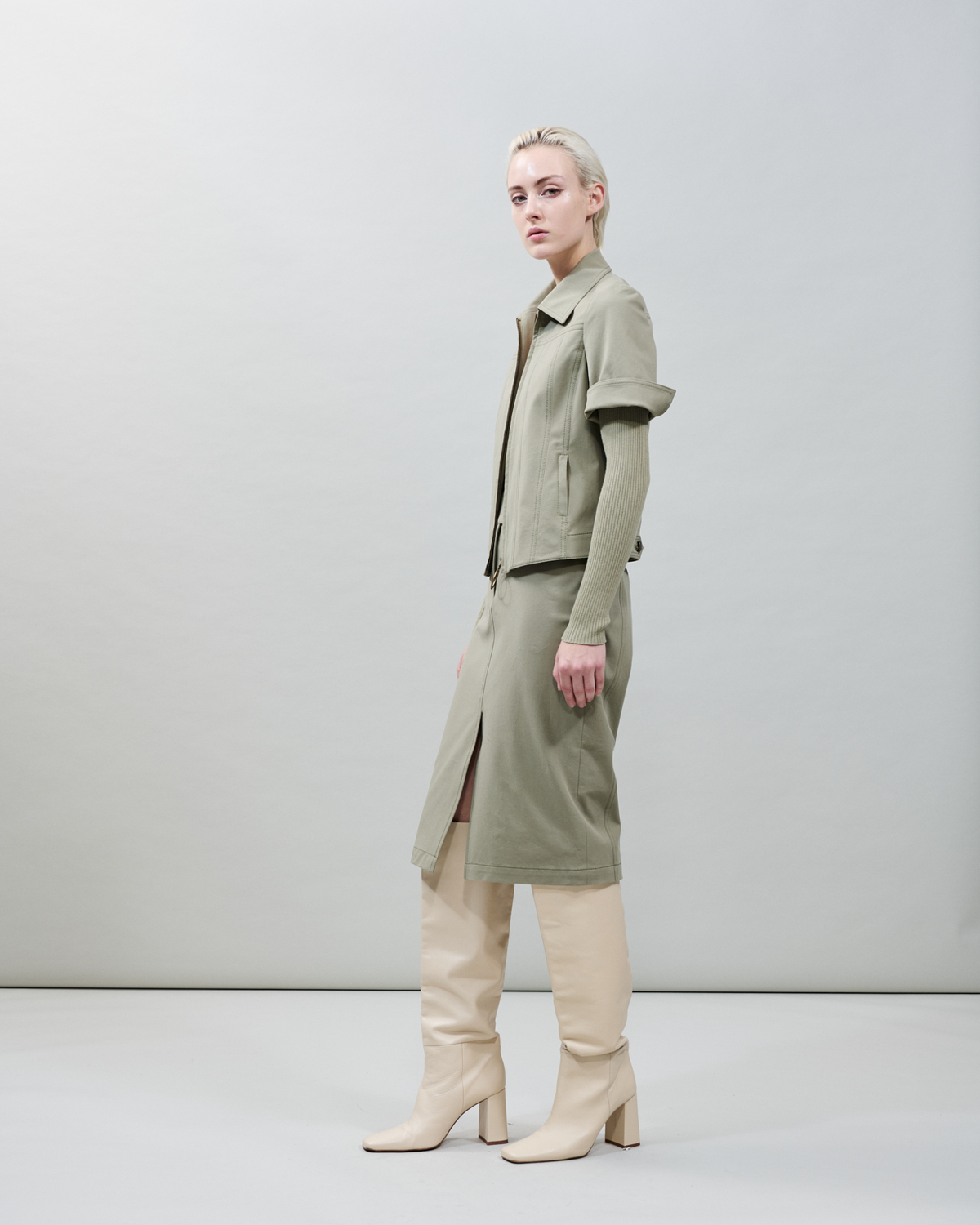 Designer Knit Top in Twisted Cotton Rib - neutral - green #editorial