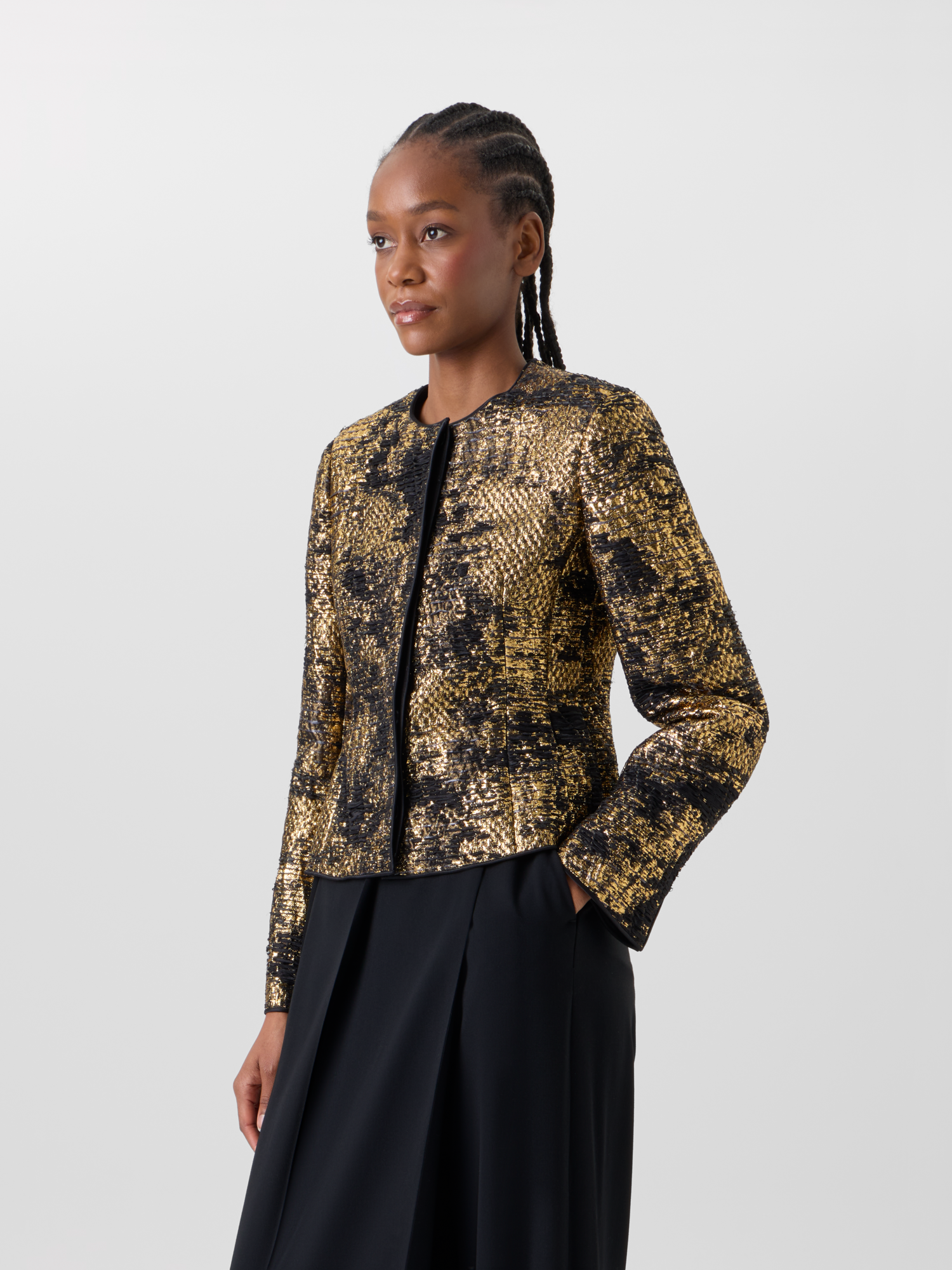 Designer Fitted Jacket in Fragmented Jacquard - multicolor - gold 