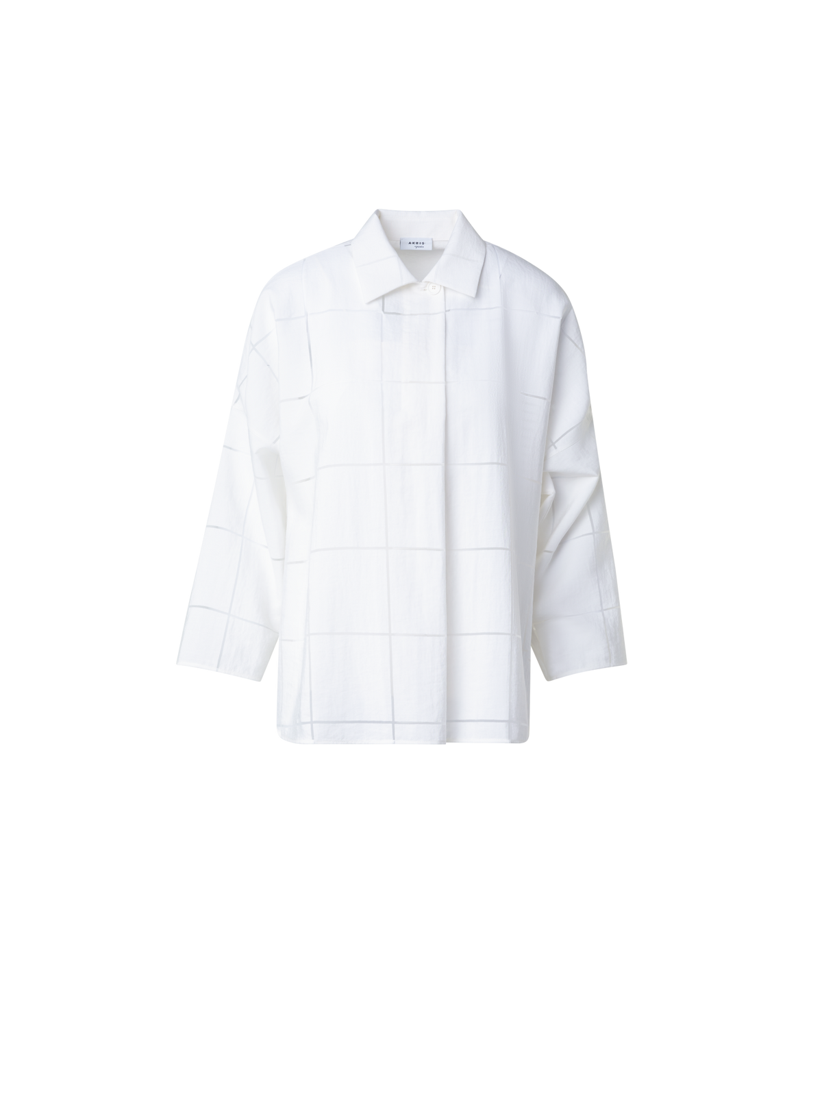 Designer Kimono Blouse with Window Plaid - ecru - white