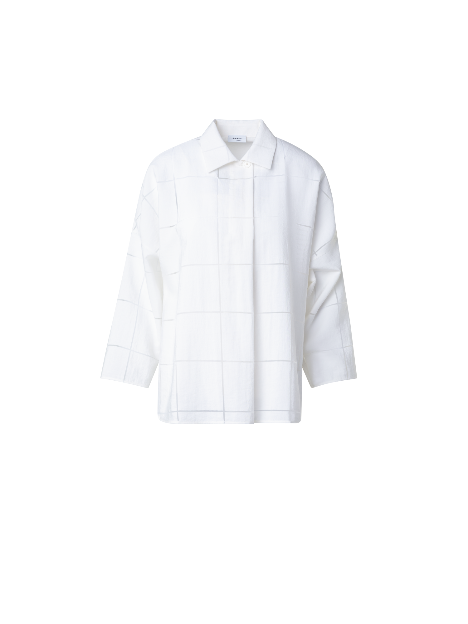 Designer Kimono Blouse with Window Plaid - ecru - white