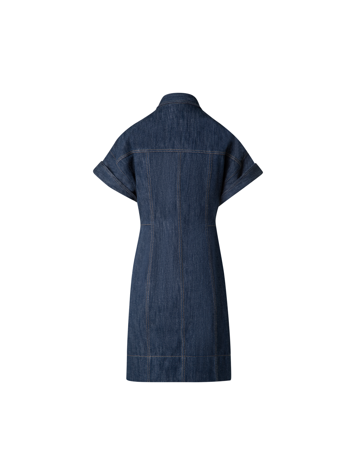 Designer Short Denim Dress with Polo Collar - navy - blue