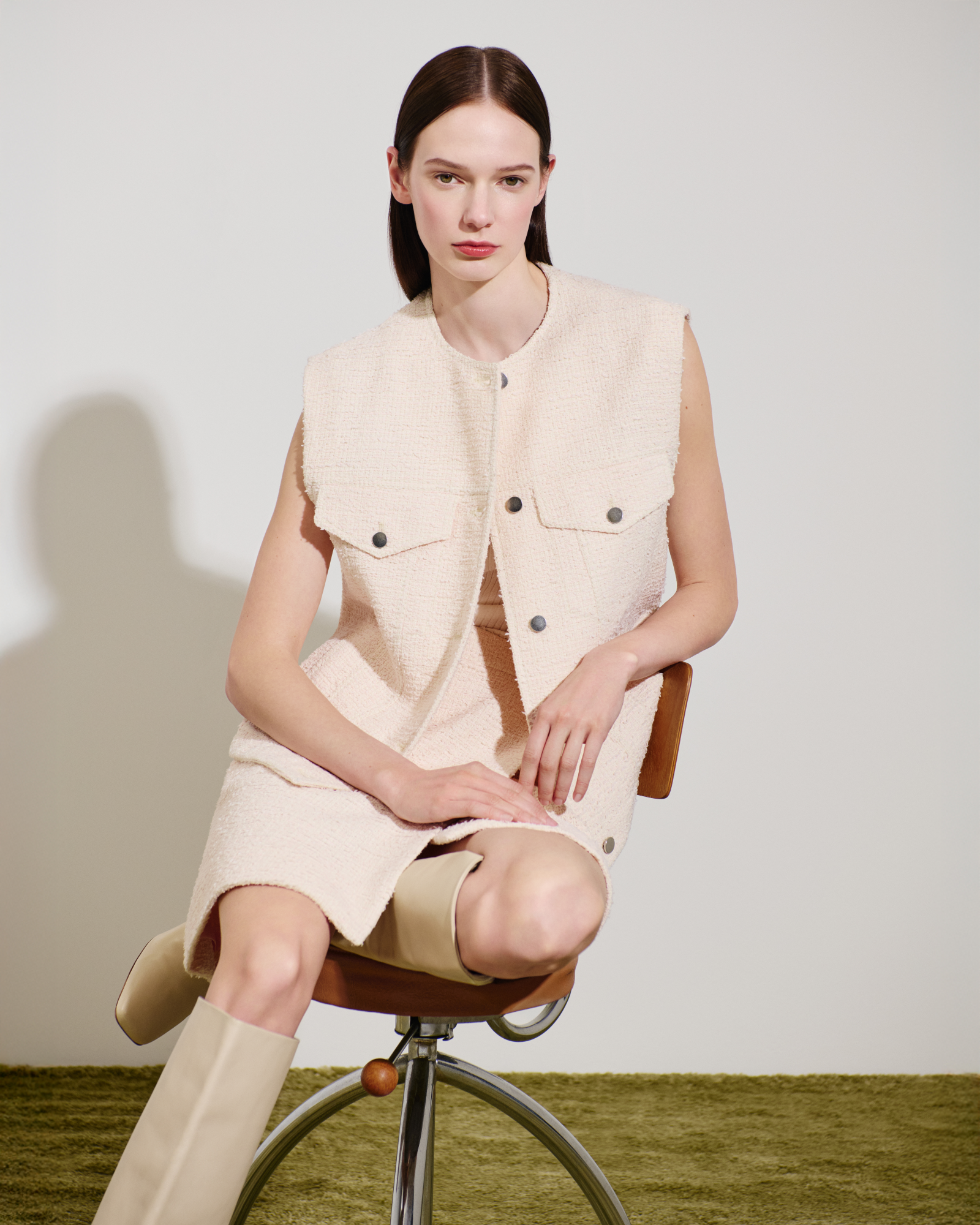 Designer Oversized Cotton Tweed Gilet - neutral - pastel - ecru - pink - white 