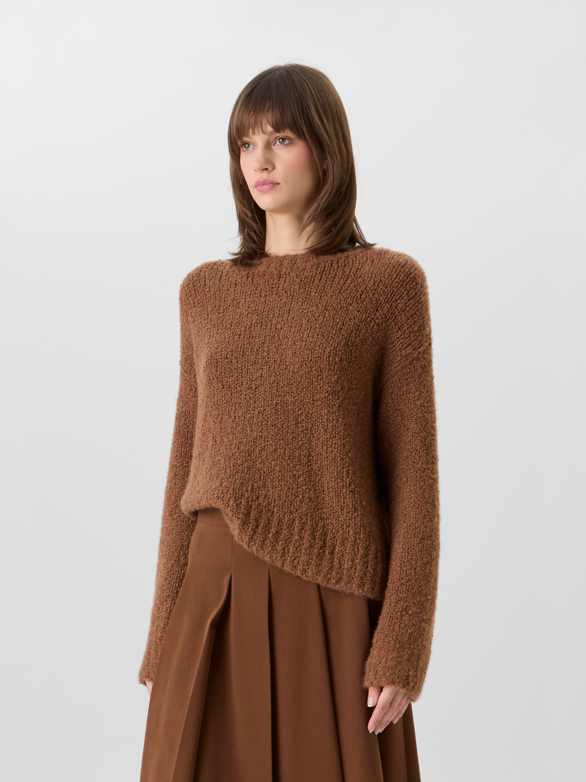 Designer Cashmere Silk Bouclé Sweater - brown #editorial
