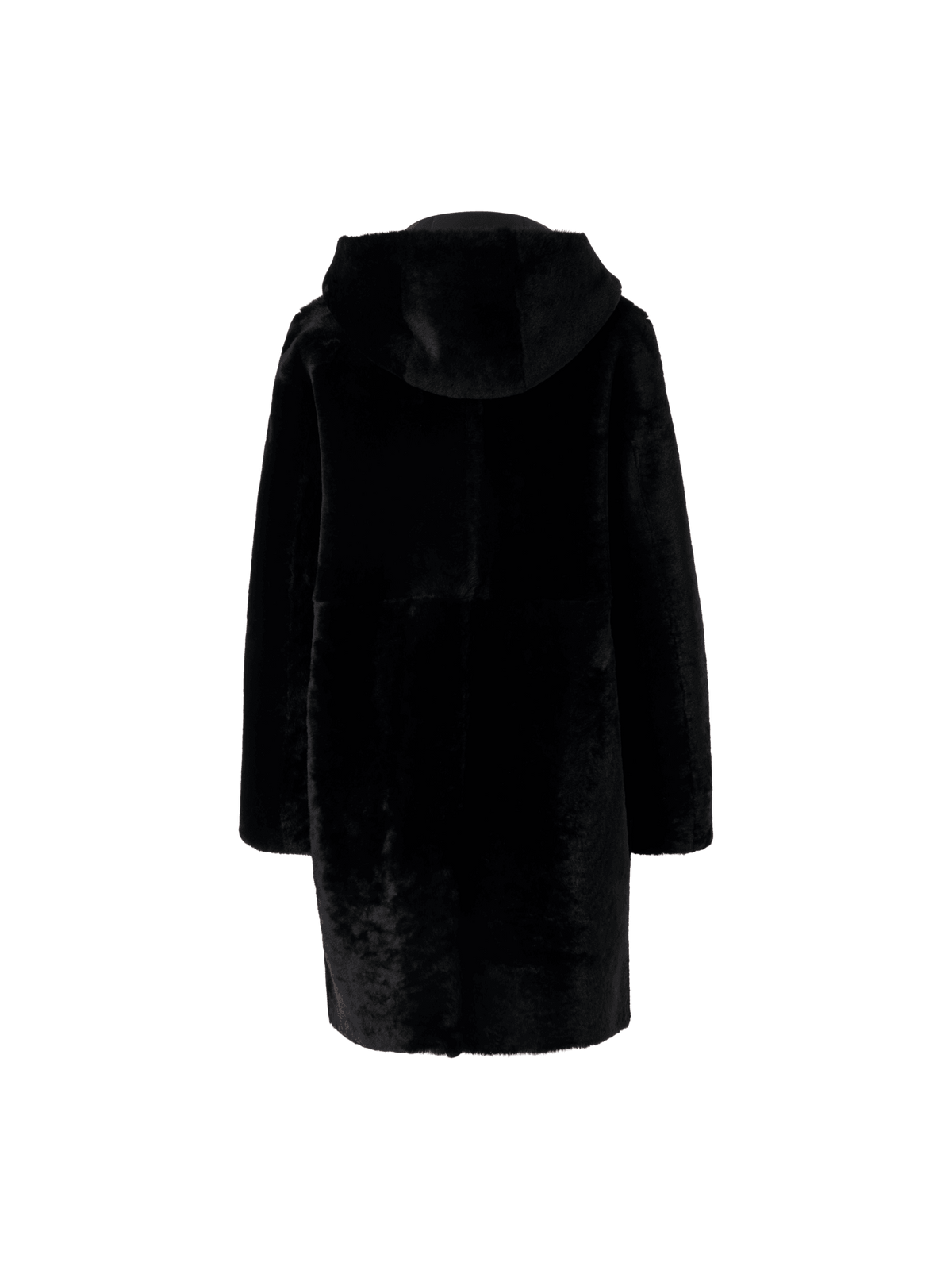 Designer Reversible Lamb Shearling Coat with Detachable Hood - black