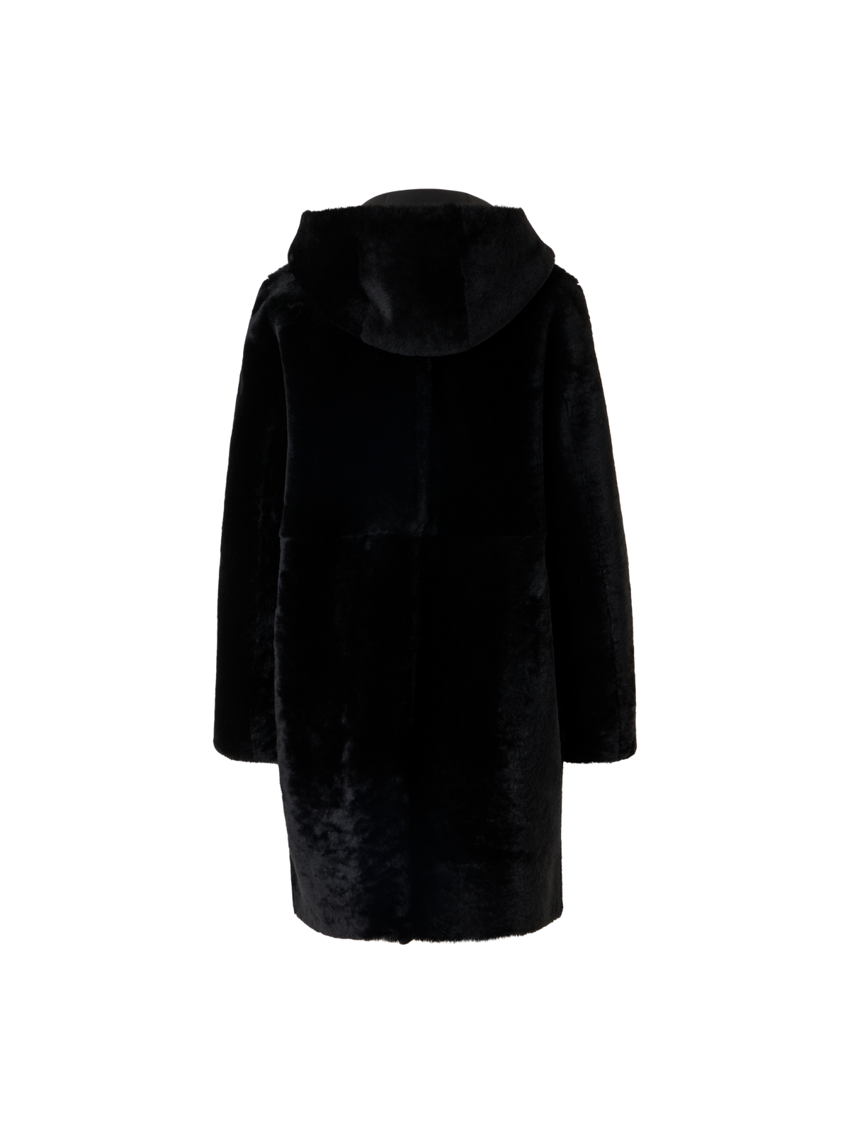 Designer Reversible Lamb Shearling Coat with Detachable Hood - black