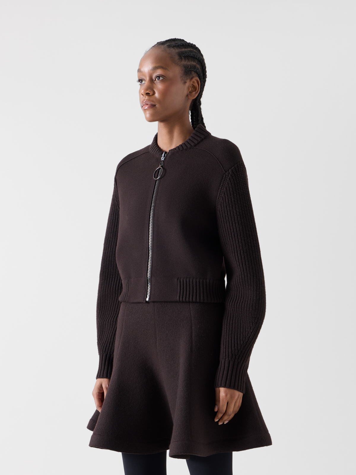 Designer Merino Wool Bomber Cardigan - brown #editorial