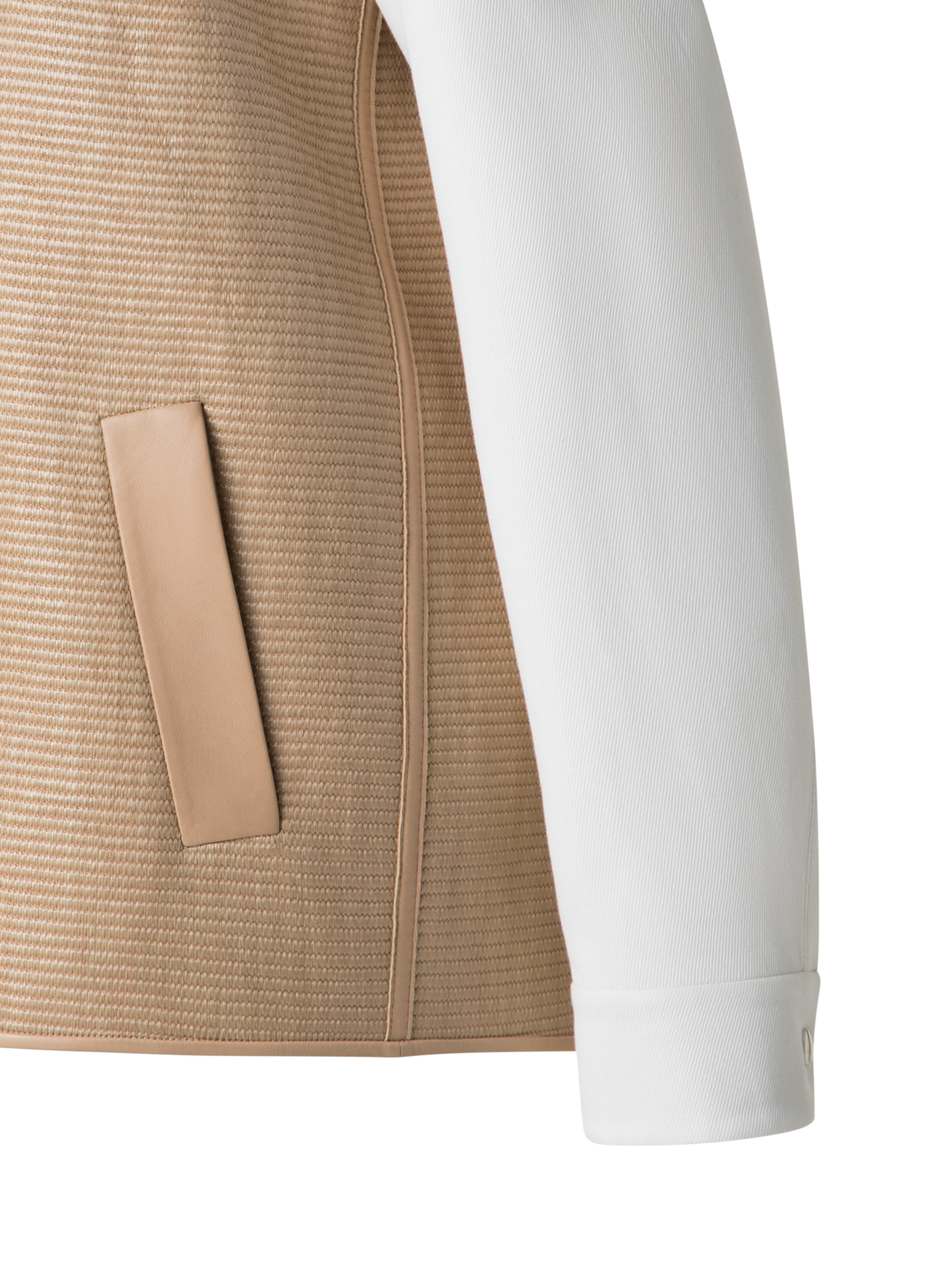 Designer Varsity Jacket in Cotton Raffia and Leather - neutral - multicolor - beige