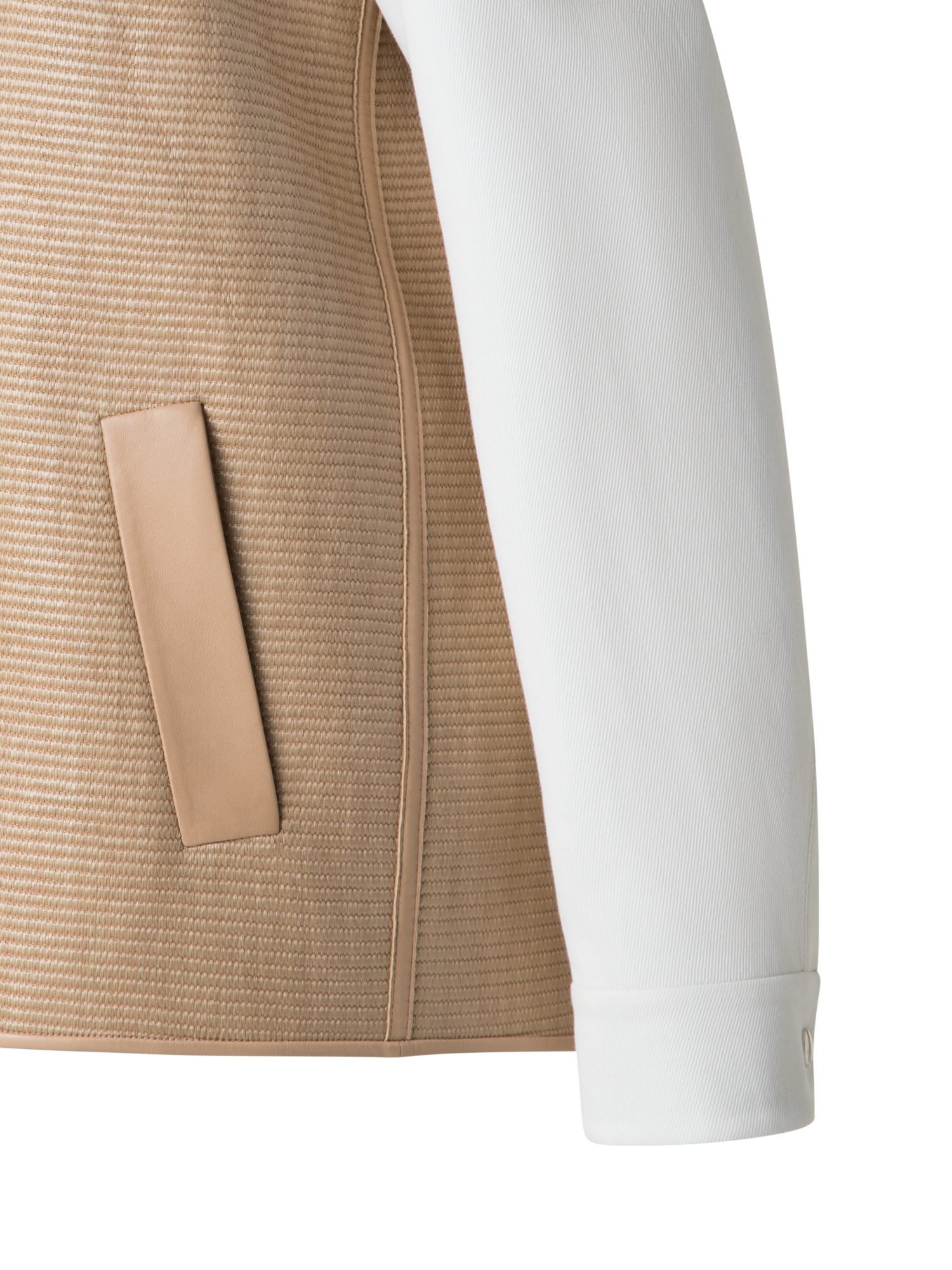 Designer Varsity Jacket in Cotton Raffia and Leather - neutral - multicolor - beige