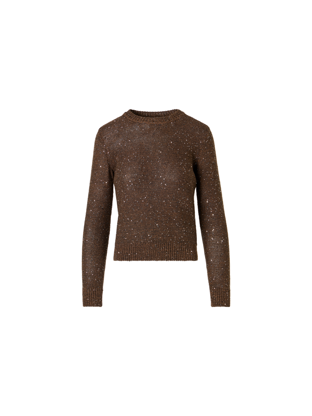 Designer Knit Sweater in Linen Cotton with Micro Sequins - brown