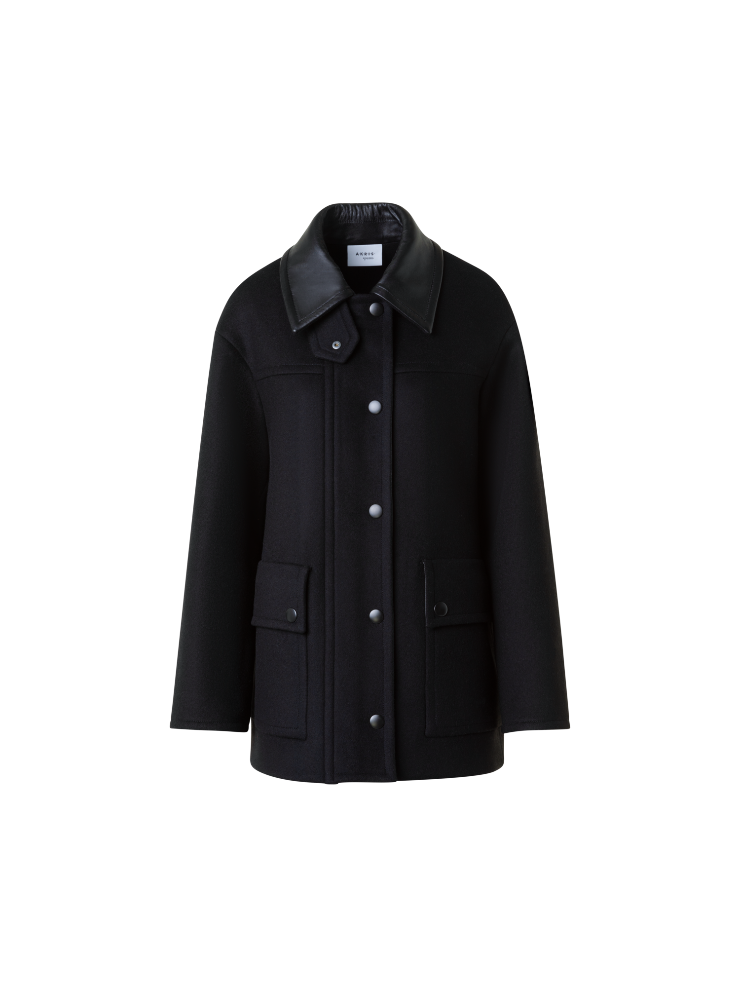 Designer Felted Wool Jacket with Faux Leather Collar - black - neutral